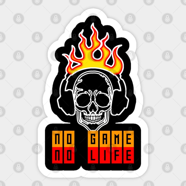 No Game No Life, Funny Gaming Fire Skull, Gamer Gift Idea Sticker by AS Shirts